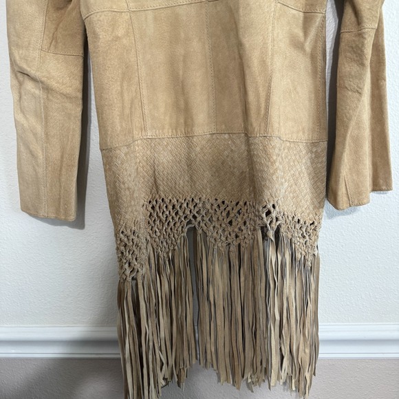 Bebe Braided Fringe Jacket Womens Medium Genuine Leather Snap Western Cowgirl - Picture 10 of 15
